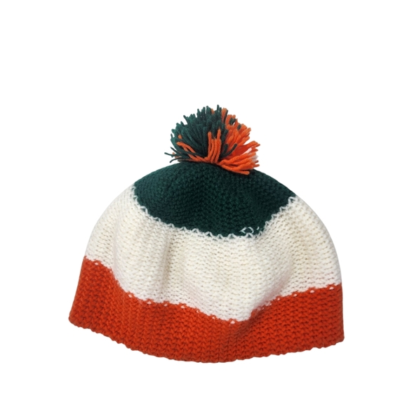Miami Hurricanes Green Orange White Knit Pom-Pom Knit Beanie Hat Vintage - Picture 4 of 4